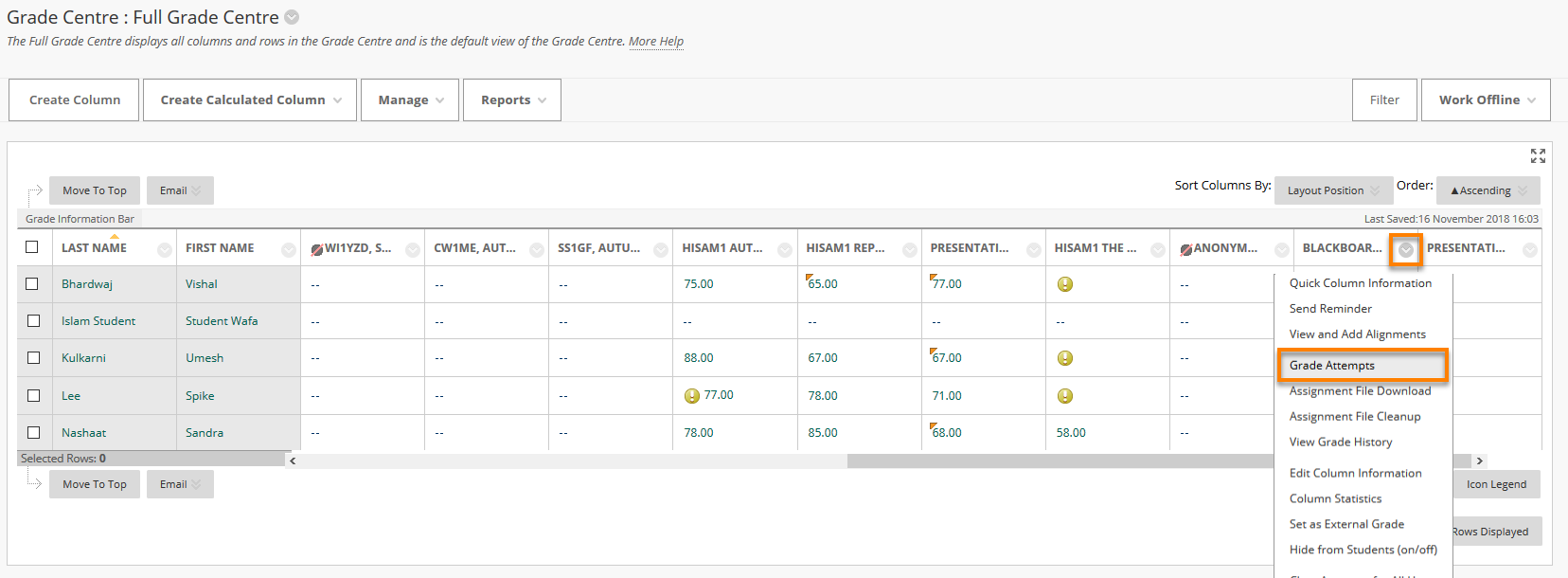 How to access Grade Attempts form Grade Centre