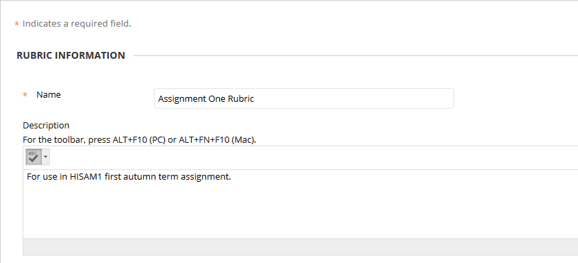Rubric name and description