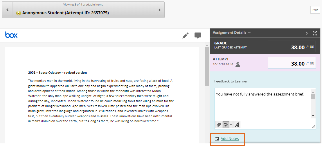 Blackboard Anonymous Marking - Add Grading Notes