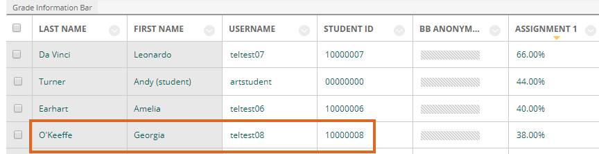Blackboard Named Marking - find Student Name and Number