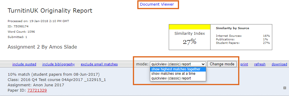 Turnitin Text-only report - view options