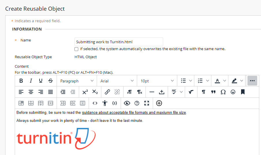 Text editor to write re-usable option text with options of links and images