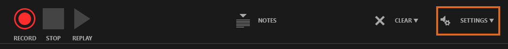 Powerpoint recording options - Settings can be accessed on the far right of the menu