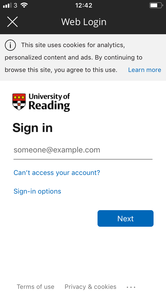 BB App web login snapshot