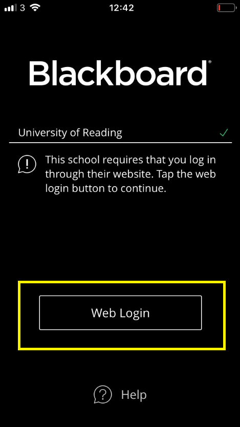 Login on Blackboard App snapshot